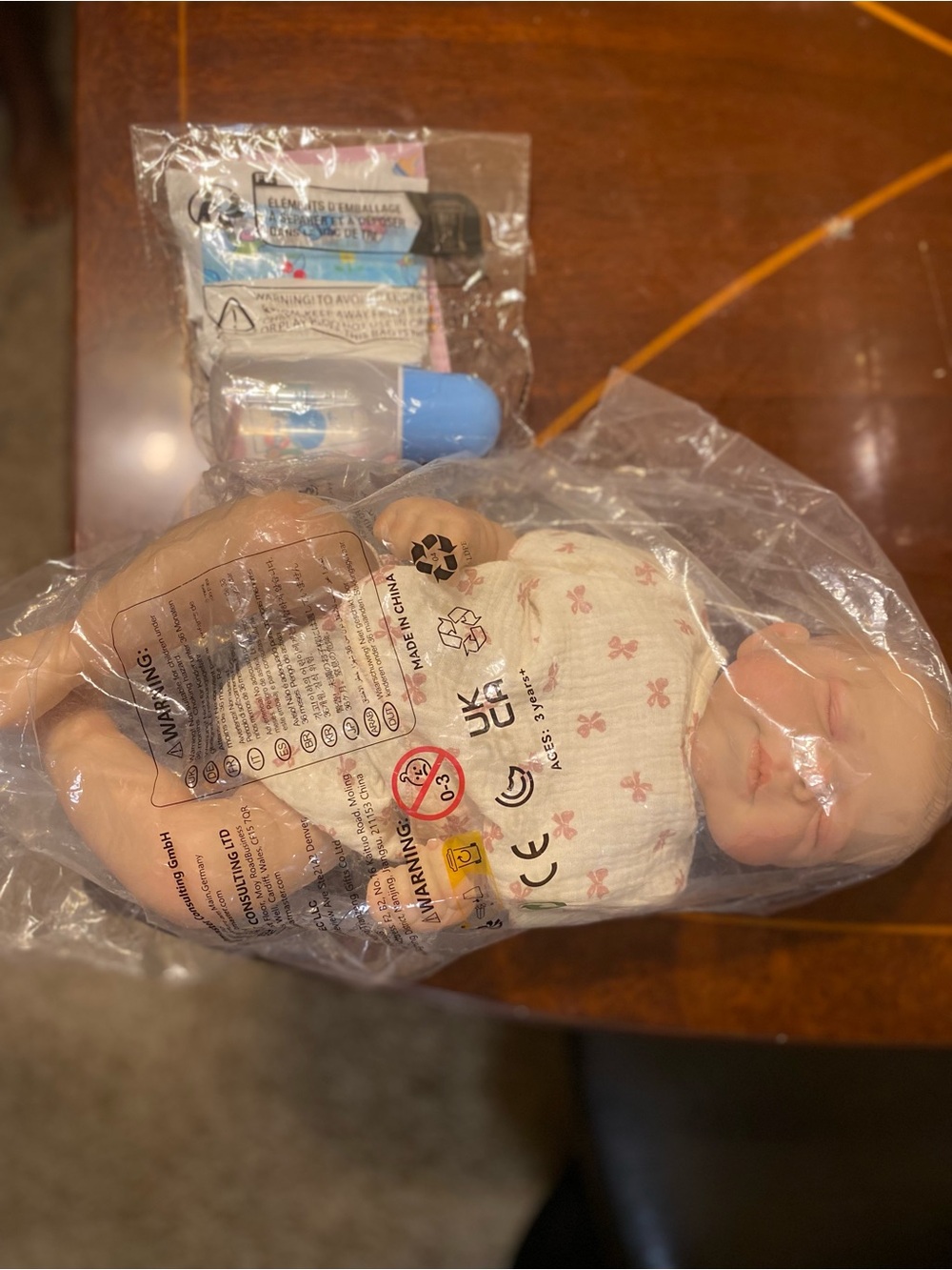 Real life-like Baby Doll Set with Pink Floral Outfit - with Bottle set